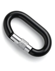 Fototapeta premium Close-up of a shiny black oval-shaped carabiner with a metallic locking mechanism