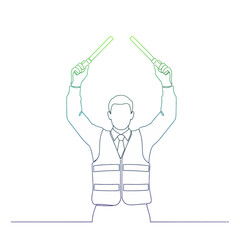 Ground Crew Marshaller Signaling with Light Wands Line Art Illustration