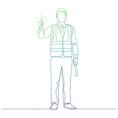 Man in safety vest giving thumbs up all clear code line art drawing gradient color