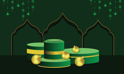 3D realistic Merry Christmas and Happy New Year Banner with Product Display Podium, Christmas Ornaments