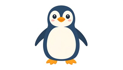 Fototapeta premium Cartoonish penguin, smiling with open arms, facing forward on white