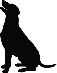 Dog silhouette illustration, sitting pet figure, barking dog posture, animal vector design, lifestyle artwork, isolated black canine, domestic pet graphic