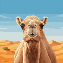 Detailed illustration of a dromedary camel looking forward.