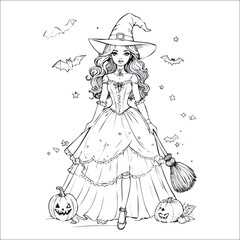 vector illustration of a witch with broom