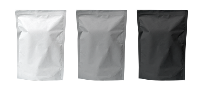 Stand up pouch packaging mockup with transparent background