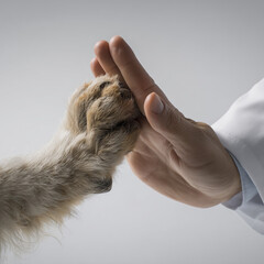 Dog paw touching human hand in a gesture of connection  