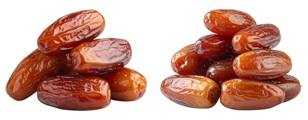 Pile of Fresh Brown Dates with Glossy Texture, Studio Lighting, Isolated on Transparent Background
