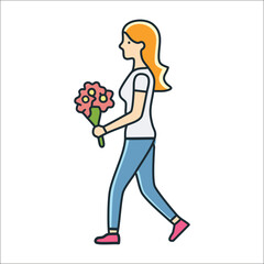 Person walking with flowers in hand