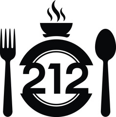 Restaurant logo with number 212 and utensils