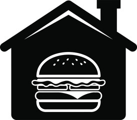 Burger house icon symbolizing home delivery or restaurant