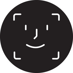 Face ID recognition icon in black color flat style, biometric face scan symbol, facial identification and security authentication vector