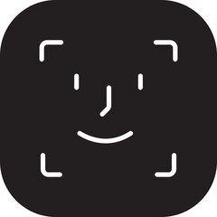 Face ID recognition icon in black color flat style, biometric face scan symbol, facial identification and security authentication vector