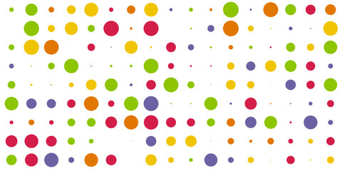 Seamless vector pattern or texture with colorful polka dots on white background for kids background, blog, web design, scrapbooks, party or baby shower invitations and wedding cards.