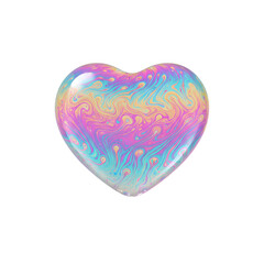 A colorful heart-shaped object with a swirling pattern of pink, blue, and yellow hues. The background is transparent, making it suitable for various designs.