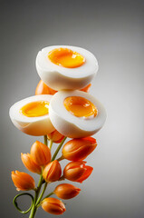 Onion Plant Composition with Red Onion Bloom and Bulb Stalks on Gray Gradient Background