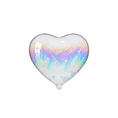 A heart-shaped balloon with a glossy surface and iridescent colors. The balloon is isolated on a transparent background, showcasing its vibrant hues.
