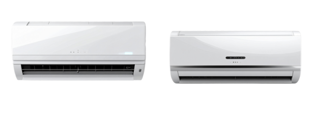Front View of Modern White Wall-Mounted Air Conditioner, Isolated on Transparent Background