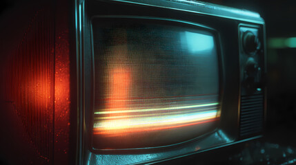 Obraz premium Vintage television with screen static, capturing a sense of nostalgia