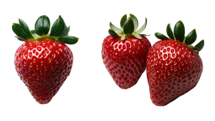 Two strawberries placed side by side isolated on transparent background