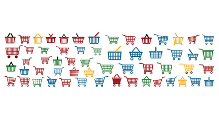 Colorful shopping carts and baskets pattern for retail promotions and online store designs, vibrant and eye-catching for sales and marketing campaigns