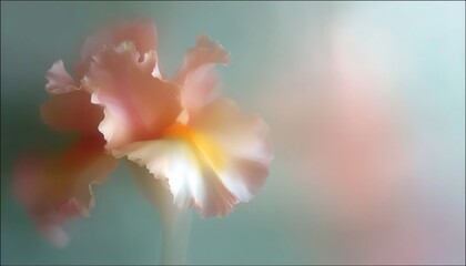 Fototapeta premium Soft focus photograph of a pastel-hued flower against a dreamy, blurred background, evoking tranquility and elegance.