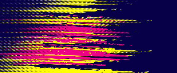 Bold Sport Background with Neon Pink, Blue and Yellow Colors Brush Strokes in a Graffiti Style. Vibrant Sporty Abstract Background with Grunge Texture Design Elements