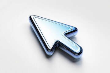 Stylized Mouse Pointer in Chrome and Blue Tones for Digital Interface Concepts