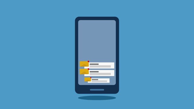 Flat style animation of incoming messages on a smartphone. 4K