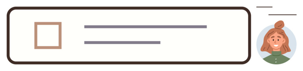 Obraz premium Checkbox, horizontal text lines, and smiling user avatar create a clean profile design. Ideal for user interface, checklist, profile management, communication, design templates, minimalism simple