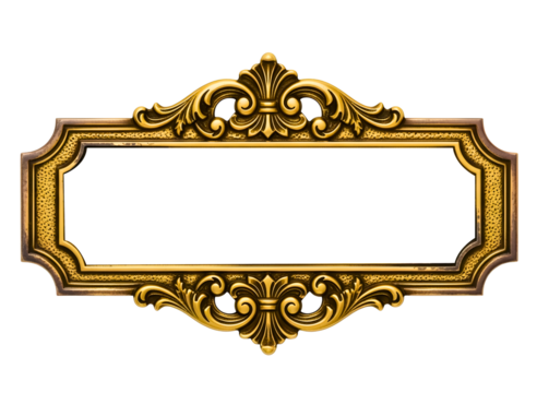 Ornate golden baroque picture frame isolated on transparent background