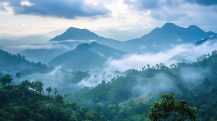 Beautiful Misty Mountain Landscape in Northern Thailand