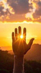 Hand Silhouetted Against Sunset
