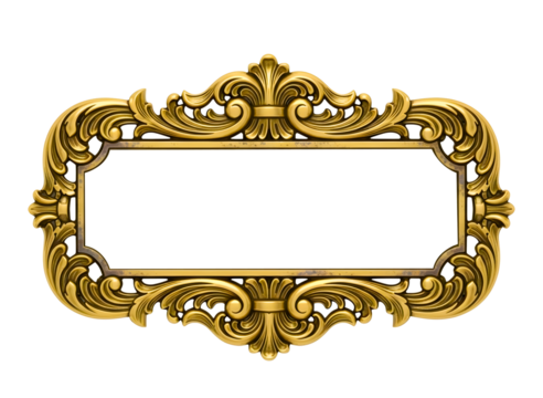 Ornate golden baroque picture frame isolated on transparent background