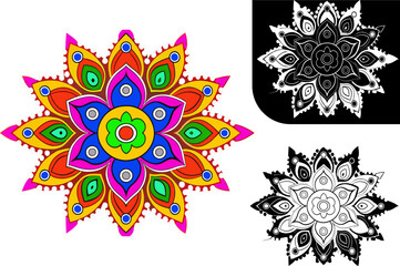 Top-Down View of an Intricate and Colorful Traditional Pattern
