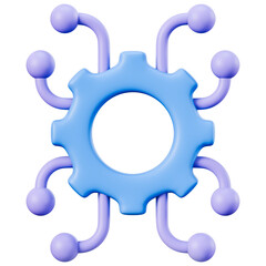 Gear network hub icon for automation system workflow and integration platform, technology interface for control and orchestration with backend connectivity and architecture, 3D illustration