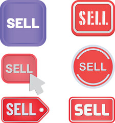 Collection of modern sell buttons with subtle 3d effects for e-commerce and digital marketing applications