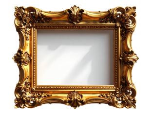  Ornate Vintage Gold Frame with Baroque Details, Rectangular Shape, isolated on transparent background
