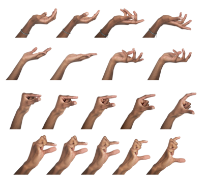 Hand holding invisible object with open cupped palm and gentle pinch between fingers. Black skin