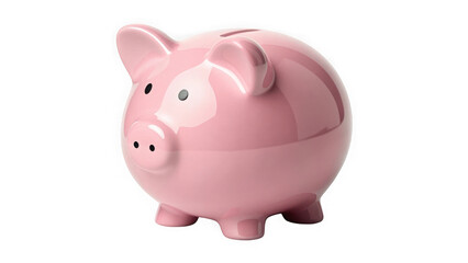 A cute pink ceramic piggy bank isolated on transparent background