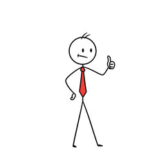 Stick figure giving a thumbs up in red tie for Customer Support  