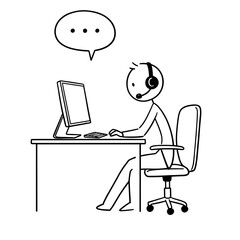 Customer support representative using computer and headset in office  
