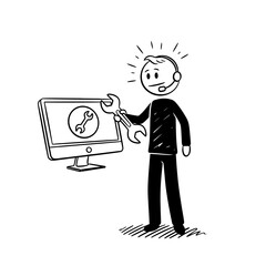 A man wearing headphones and holding a wrench, symbolizing technical support 