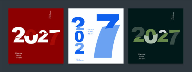 2027 Creativity Geometric Numbers of Happy New Year and Merry Christmas. Abstract Typography for Vibrant Advertising, Web Delights, Social Media Sparks, Banners, Covers, Posters.