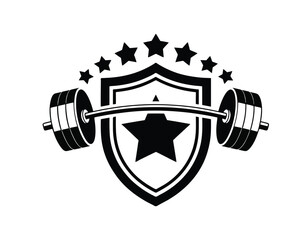 Gym Logo: Muscular Man Lifting Dumbbells in Oval Frame for Fitness and Bodybuilding