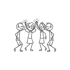 Group of stick figures celebrating and high-fiving in a cheerful manner  