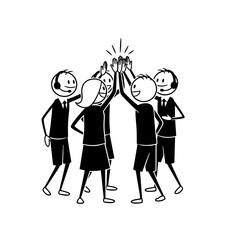 Team celebrating success with high-fives in a joyful office setting  