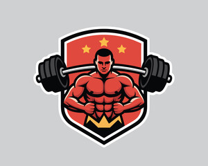 Weightlifting Barbell and Shield Logo: Fitness, Gym, and Powerlifting Emblem