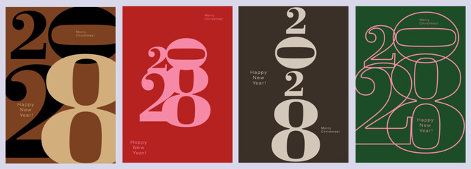2028 Creativity Geometric Numbers design of Happy New Year and Merry Christmas. Abstract Typography for Vibrant Advertising, Web Delights, Social Media Sparks, Banners, Covers, Posters.