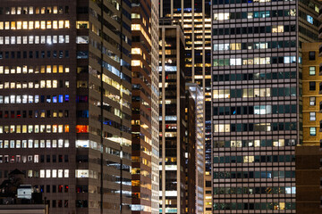 Close-up of Manhattan skyscrapers in New York, USA.