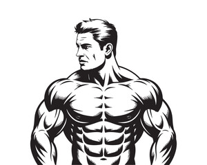 Muscular Bodybuilder Man Icon: Strong Male Fitness and Health Logo